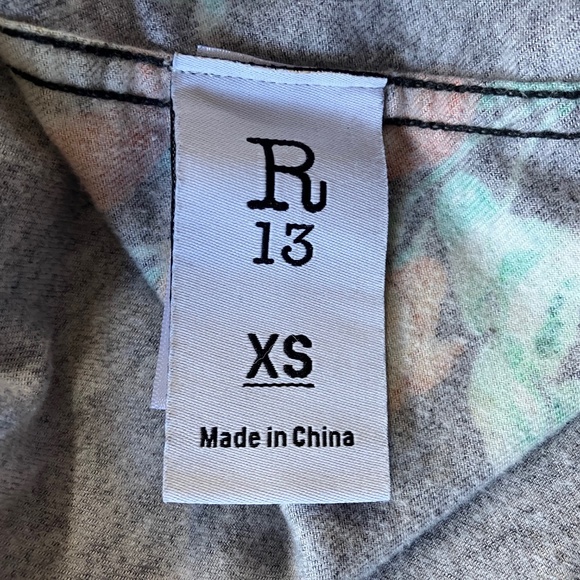 R13 Oversize Black Floral Flannel Drop Neck Tuxedo Shirt Oversized One Size - Picture 8 of 10